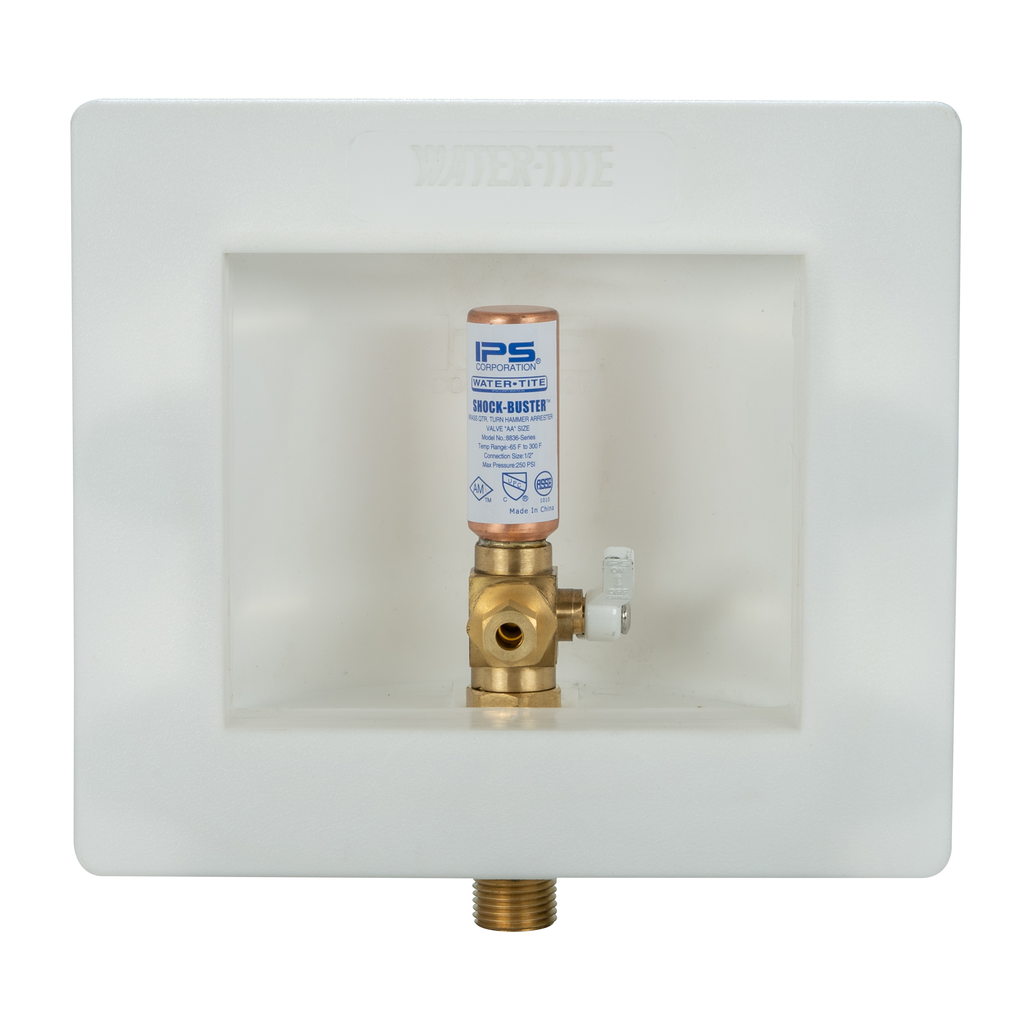Water-Tite 87978 Plastic Square Outlet Box with Quarter-Turn Lead Free Brass Hammer Arrester Valve, 1/2 Inch Sweat
