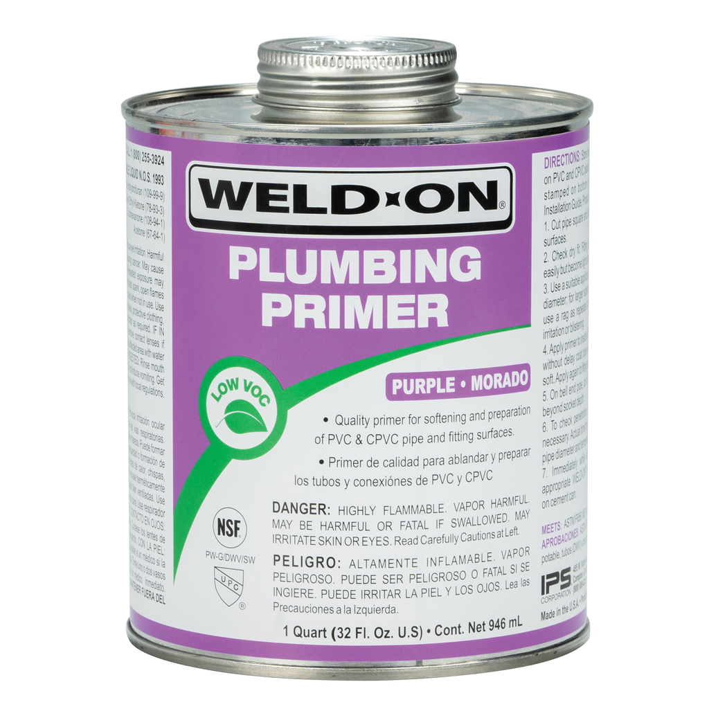 Weld-On 14025 Non-Bodied Fast-Acting Low VOC Plumbing Primer, 1 qt Can with Applicator Cap, Purple