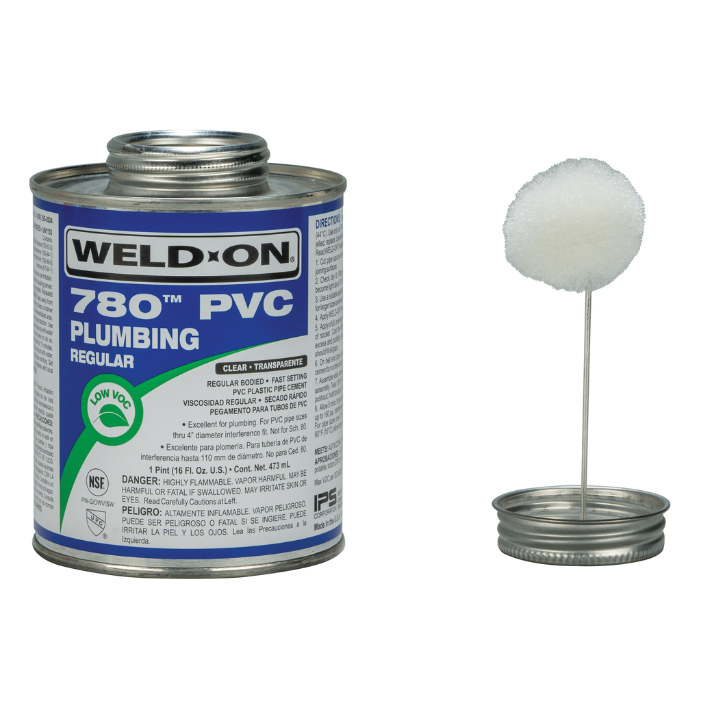 Weld-On 780™ 14002 Low VOC Regular-Bodied Fast-Setting PVC Solvent Cement, 1 pt Can with Applicator Cap, Clear