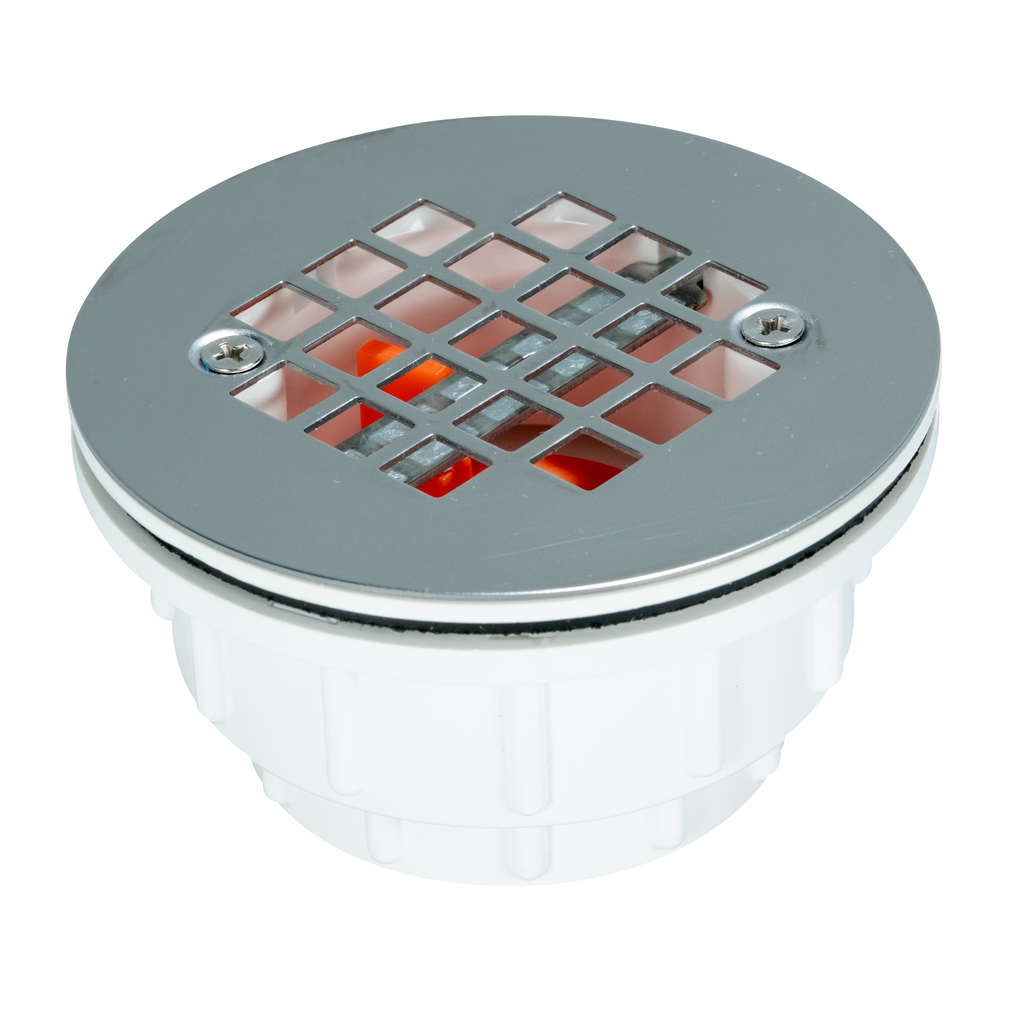 AB&A 63500 PVC Rib Grip Shower Drain with Receptor Base, 2 Inch Solvent Weld, Polished Chrome