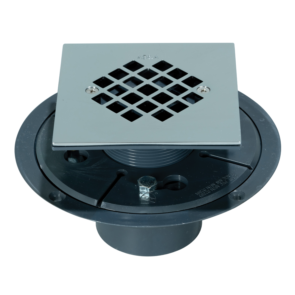 AB&A 63611 PVC Square Tile Shower Drain, 2 or 3 Inch Solvent Weld, Polished Chrome