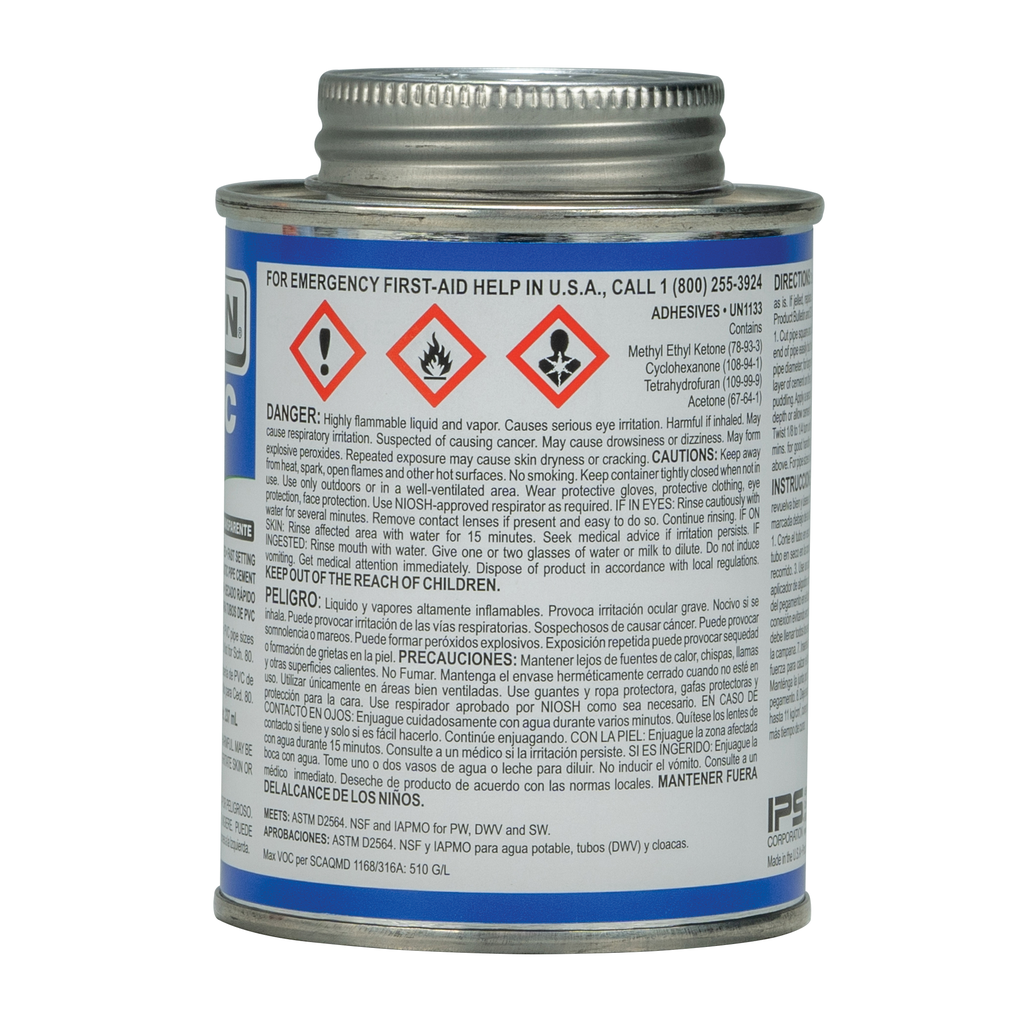 Weld-On 780™ 14003 Low VOC Regular-Bodied Fast-Setting PVC Solvent Cement, 1/2 pt Can with Applicator Cap, Clear