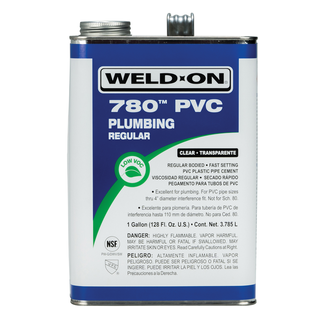 Weld-On 780™ 14000 Regular-Bodied Fast-Setting Low VOC PVC Solvent Cement, 1 gal Can with Screw-on Cap, Clear