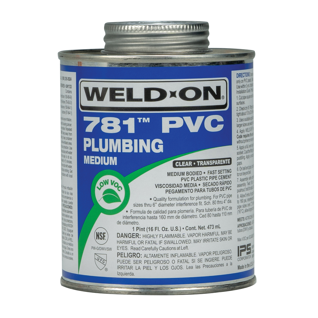 Weld-On 781™ 14007 Low VOC Medium-Bodied Fast-Setting PVC Solvent Cement, 1 pt Can with Applicator Cap, Clear