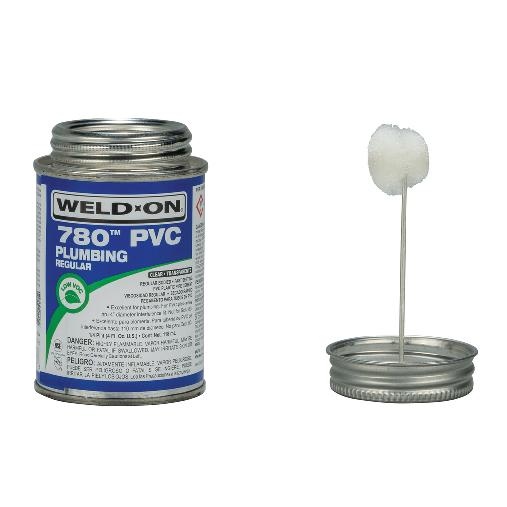 Weld-On 780™ 14004 Low VOC Regular-Bodied Fast-Setting PVC Solvent Cement, 1/4 pt Can with Applicator Cap, Clear
