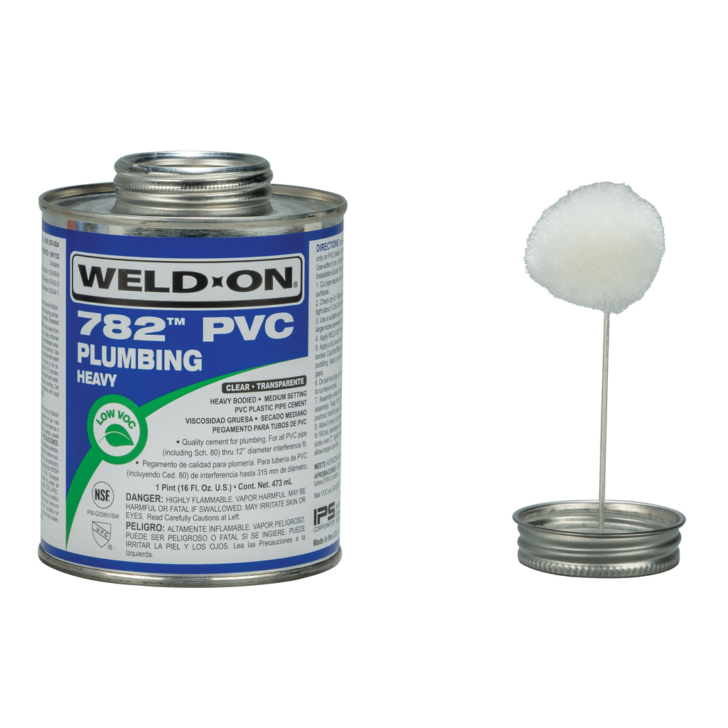 Weld-On 782™ 14017 Low VOC Heavy-Bodied Medium-Setting PVC Solvent Cement, 1 pt Can with Applicator Cap, Clear