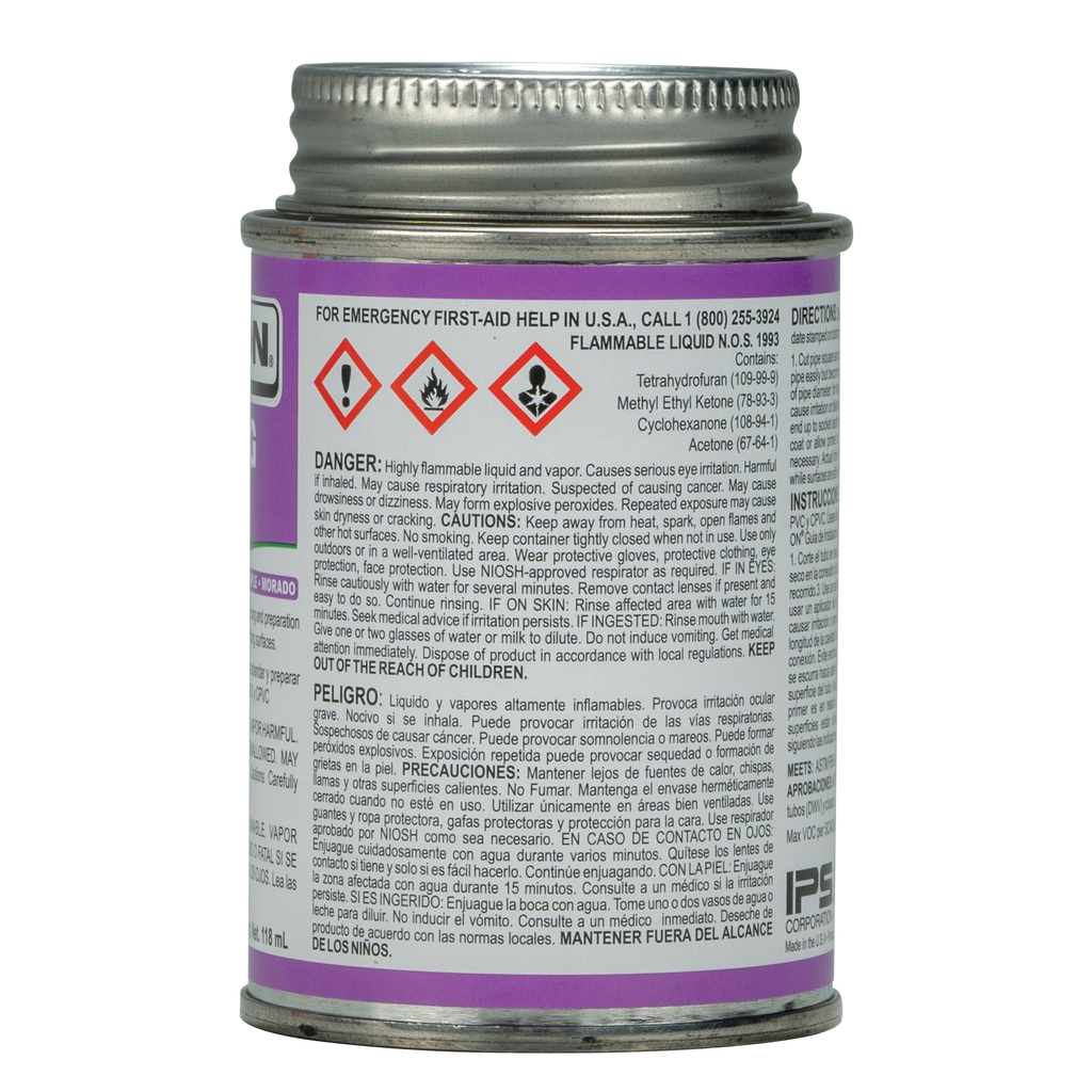 Weld-On 14028 Low VOC Non-Bodied Fast-Acting Plumbing Primer, 1/4 pt Can with Applicator Cap, Purple