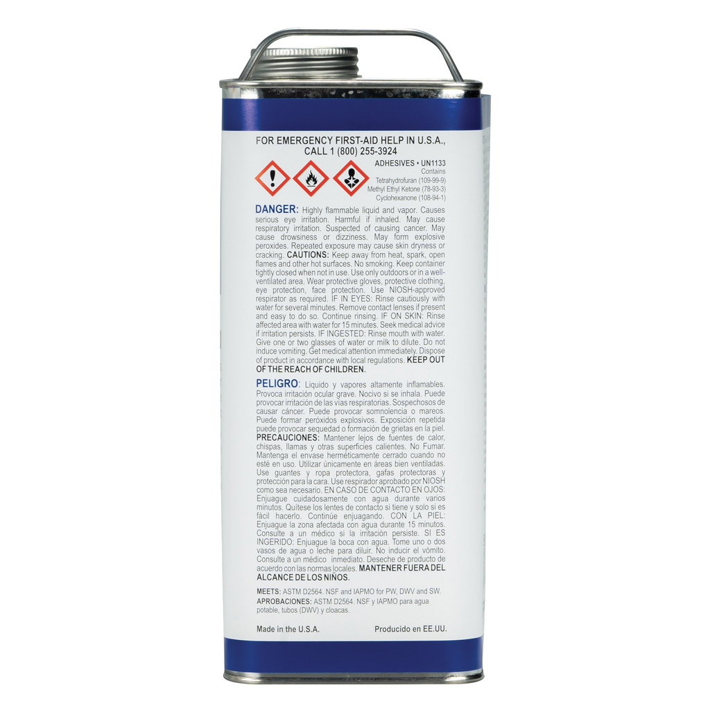 Weld-On 782™ 14015 Heavy-Bodied Medium-Setting Low VOC PVC Solvent Cement, 1 gal Can with Screw-on Cap, Clear