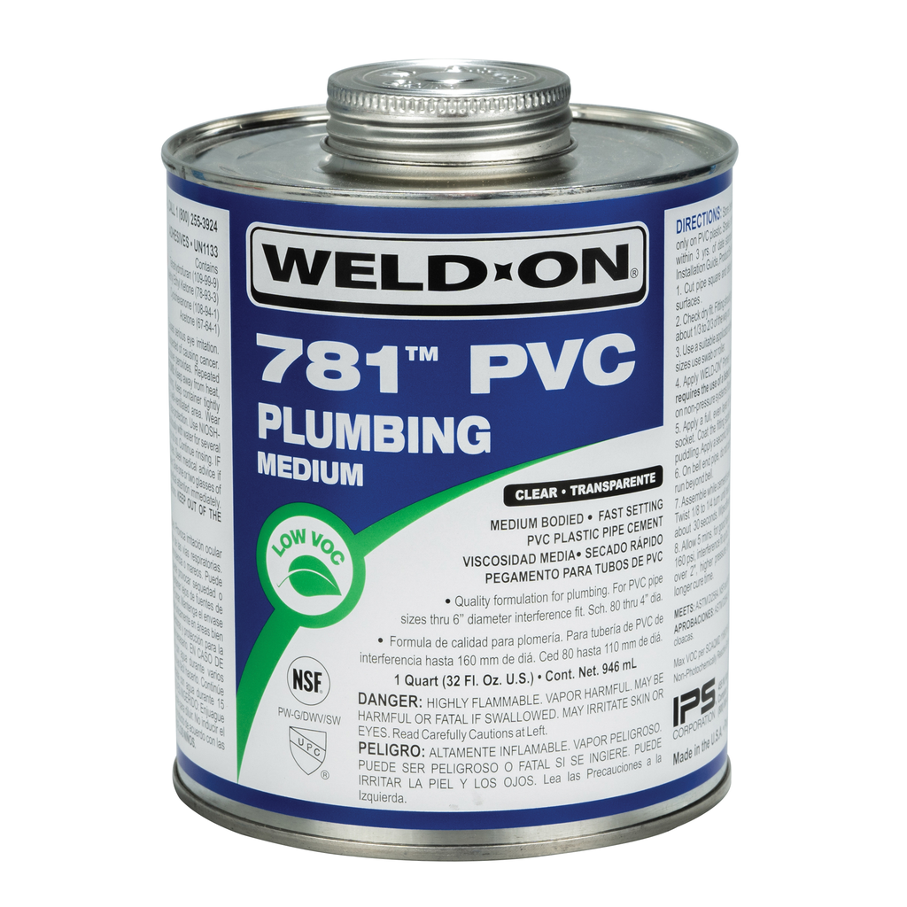 Weld-On 781™ 14006 Medium-Bodied Fast-Setting Low VOC PVC Solvent Cement, 1 qt Can with Applicator Cap, Clear