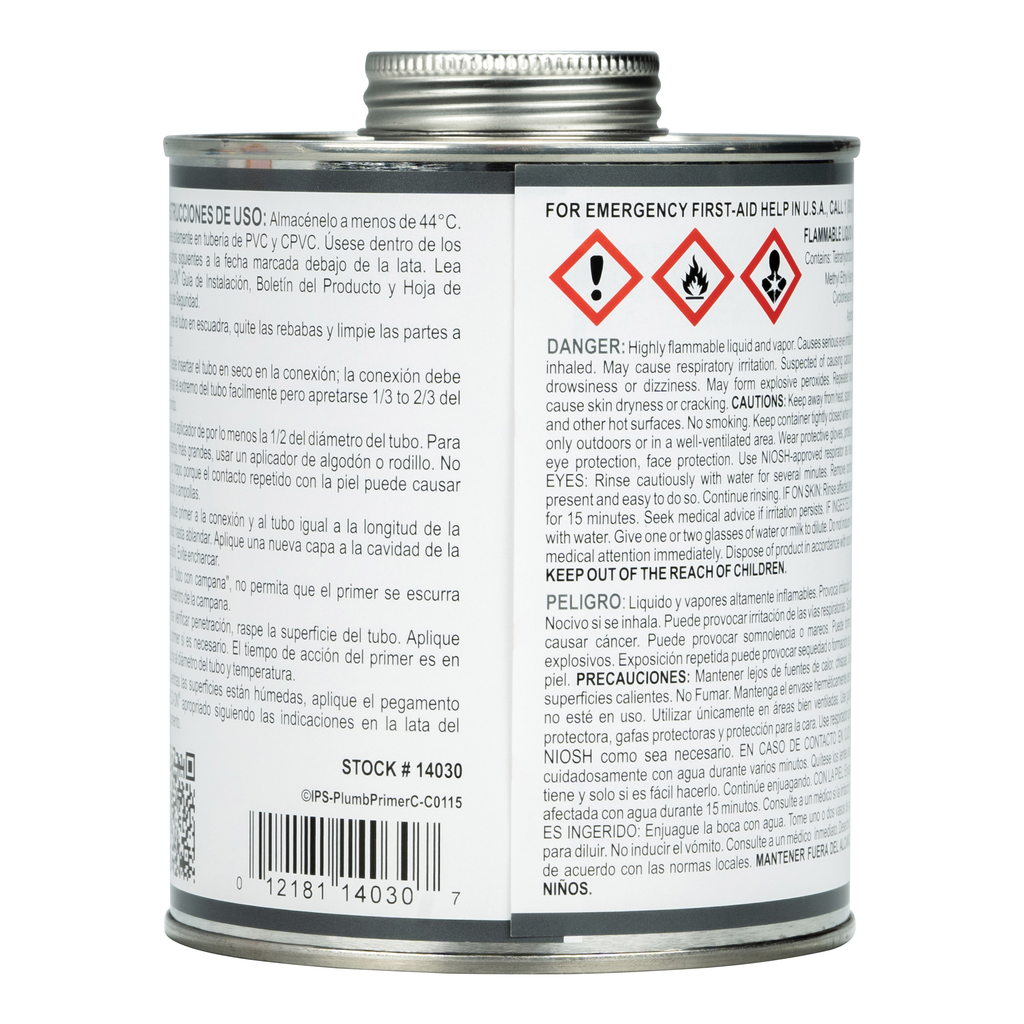 Weld-On 14030 Non-Bodied Fast-Acting Low VOC Plumbing Primer, 1 qt Can with Applicator Cap, Clear