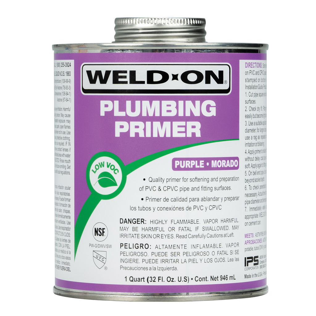 Weld-On 14025 Non-Bodied Fast-Acting Low VOC Plumbing Primer, 1 qt Can with Applicator Cap, Purple