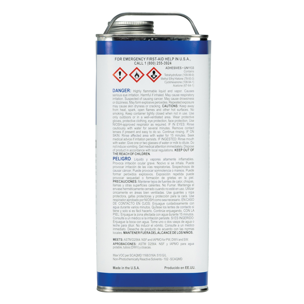 Weld-On 780™ 14000 Regular-Bodied Fast-Setting Low VOC PVC Solvent Cement, 1 gal Can with Screw-on Cap, Clear