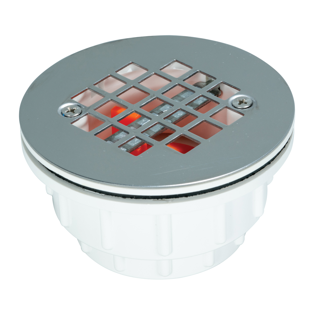 AB&A 63500 PVC Rib Grip Shower Drain with Receptor Base, 2 Inch Solvent Weld, Polished Chrome