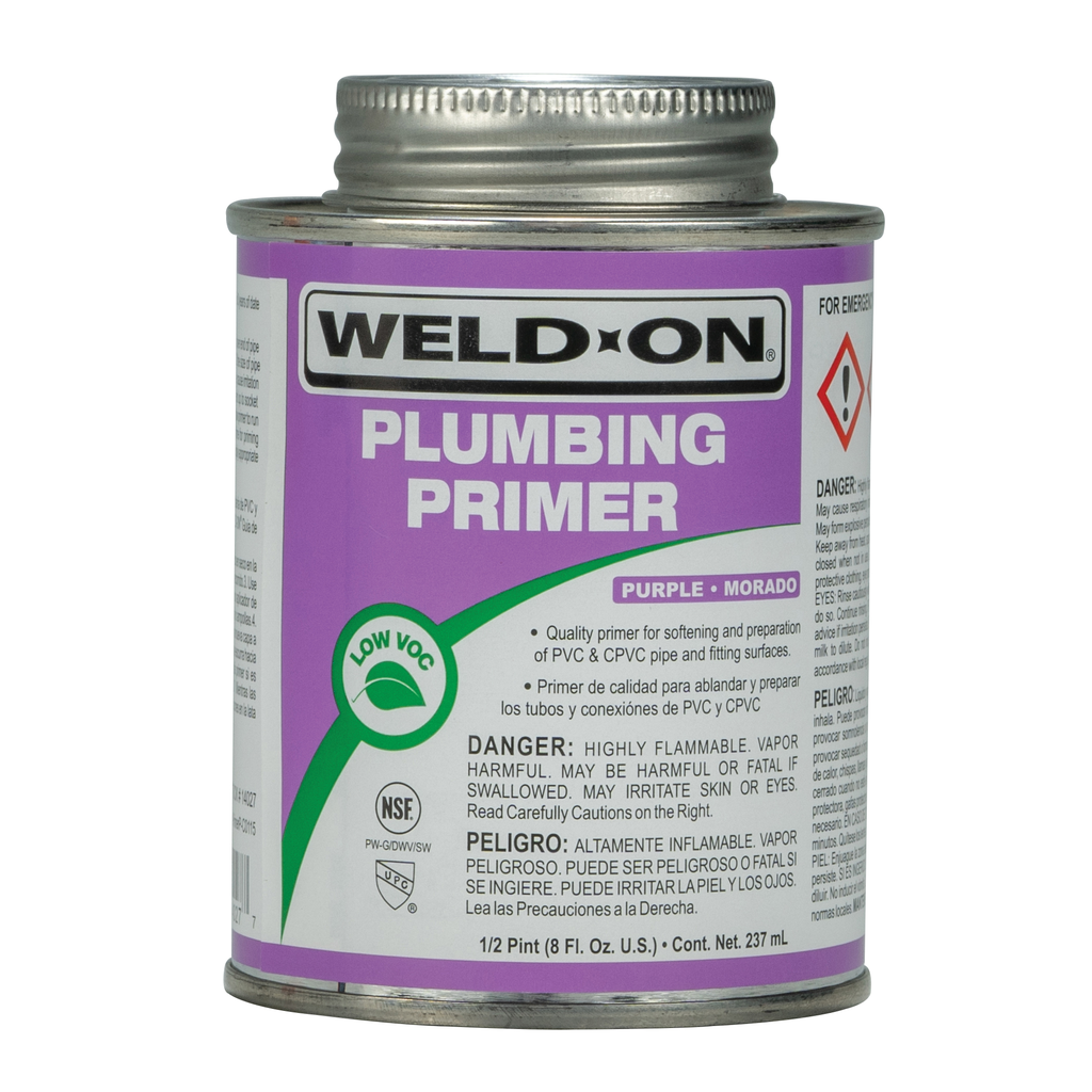 Weld-On 14027 Low VOC Non-Bodied Fast-Acting Plumbing Primer, 1/2 pt Can with Applicator Cap, Purple