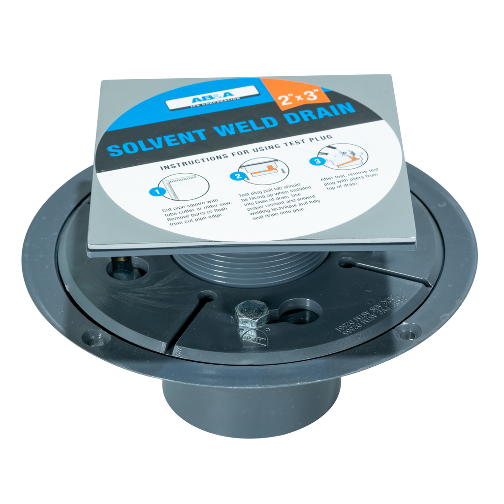 AB&A 63611 PVC Square Tile Shower Drain, 2 or 3 Inch Solvent Weld, Polished Chrome