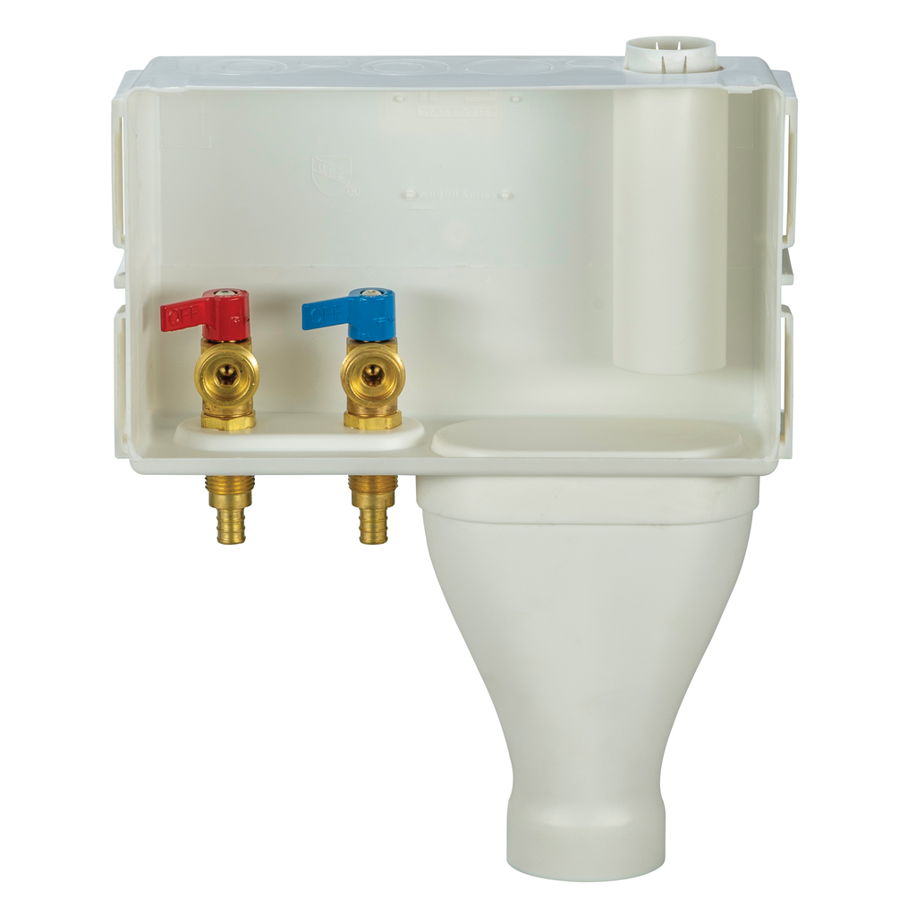 Water-Tite 87361 White Plastic Contractor Pack Right Drain Wide Mouth Outlet Box with Quarter-Turn Brass Valve, 1/2 Inch F1807 PEX