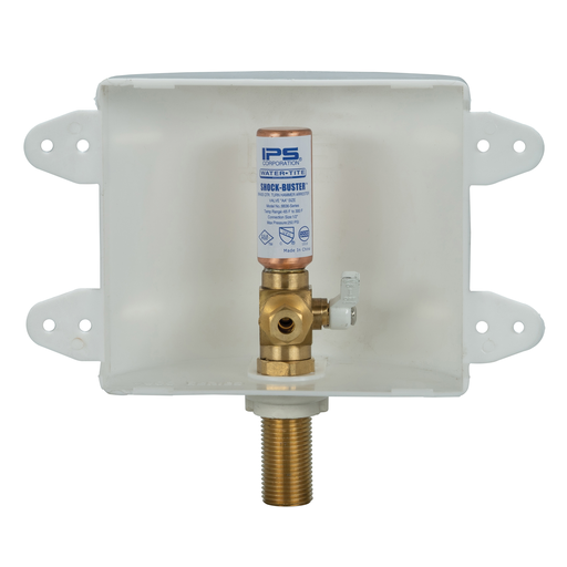 Water-Tite 87978 Plastic Square Outlet Box with Quarter-Turn Lead Free Brass Hammer Arrester Valve, 1/2 Inch Sweat