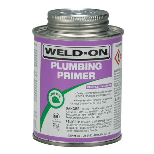 Weld-On 14027 Low VOC Non-Bodied Fast-Acting Plumbing Primer, 1/2 pt Can with Applicator Cap, Purple