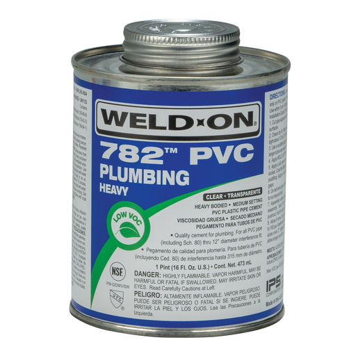 Weld-On 782™ 14017 Low VOC Heavy-Bodied Medium-Setting PVC Solvent Cement, 1 pt Can with Applicator Cap, Clear