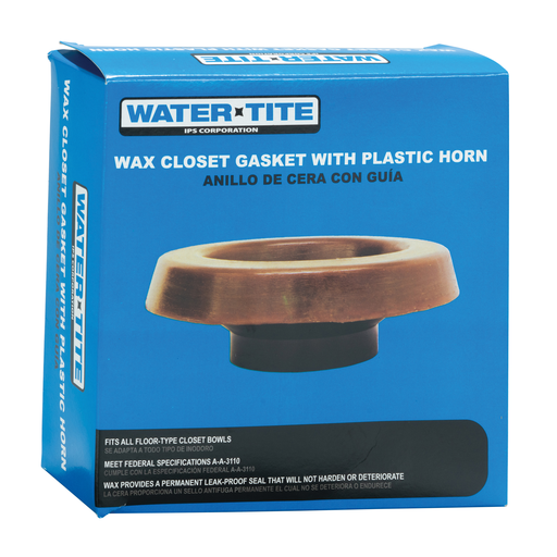 Water-Tite 82555 Slack Wax Standard Gasket with Plastic Horn for 3 or 4 Inch Waste Lines, Brown