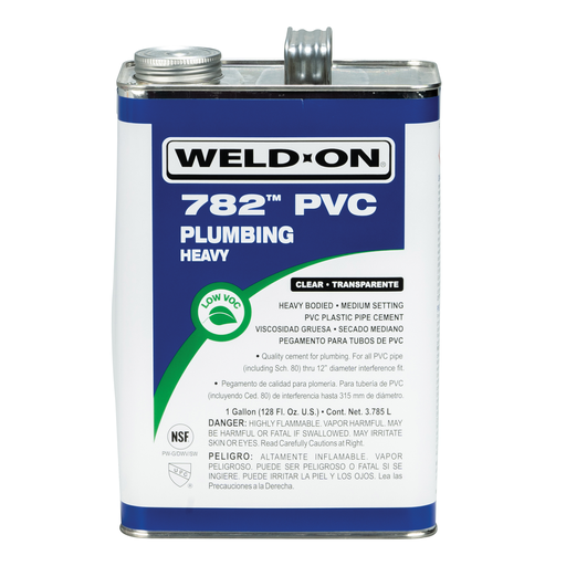 Weld-On 782™ 14015 Heavy-Bodied Medium-Setting Low VOC PVC Solvent Cement, 1 gal Can with Screw-on Cap, Clear