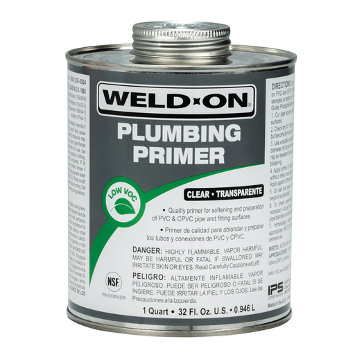 Weld-On 14030 Non-Bodied Fast-Acting Low VOC Plumbing Primer, 1 qt Can with Applicator Cap, Clear