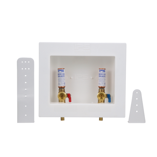 Water-Tite Econo Box™ 85716 White Plastic Center Drain Outlet Box with Quarter-Turn Brass Hammer Arrester Valve, 1/2 Inch F1807 PEX x 3/4 Inch Compression
