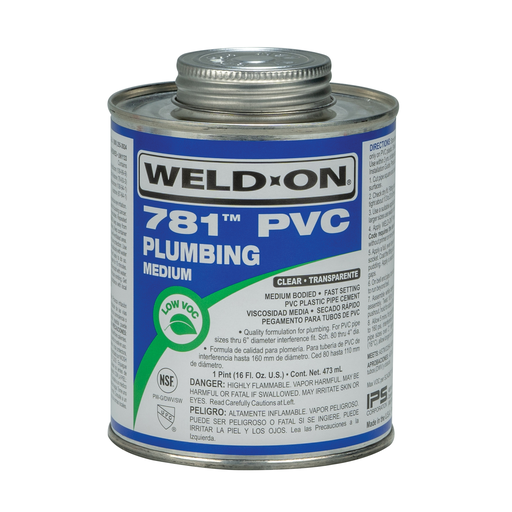 Weld-On 781™ 14007 Low VOC Medium-Bodied Fast-Setting PVC Solvent Cement, 1 pt Can with Applicator Cap, Clear