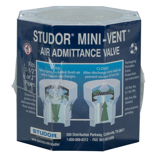 Studor Mini-Vent® 20301 Air Admittance Valve with PVC Adapter and Protective Cover, 1-1/2 or 2 Inch
