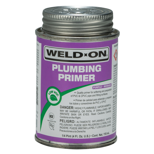 Weld-On 14028 Low VOC Non-Bodied Fast-Acting Plumbing Primer, 1/4 pt Can with Applicator Cap, Purple