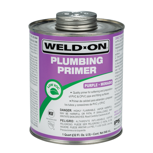 Weld-On 14025 Non-Bodied Fast-Acting Low VOC Plumbing Primer, 1 qt Can with Applicator Cap, Purple