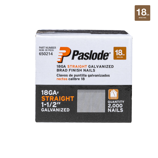 18 GA 1-1/2" STRAIGHT GALVANIZED BRAD FINISH NAILS 2000CT