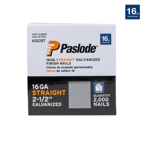 16 GA STRAIGHT 2-1/2" GALVANIZED FINISH NAILS 2000CT