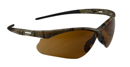 Weldmark by Jackson S camo half frame safety glasses, with bronze polycarbonate scratch resistant lenses.