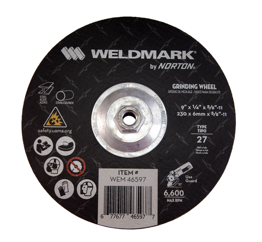 Weldmark by Norton® Grinding Wheel Type 27 Aluminum Oxide 9in x 0.25in x 5/8 -11 (1 ea)