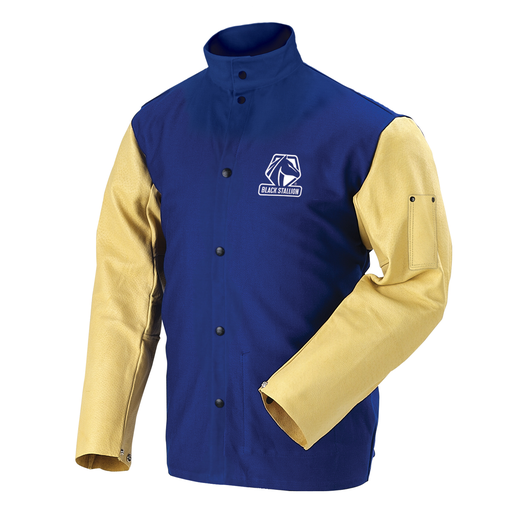 Black Stallion Royal Blue FR Cotton and Grain Pigskin Sleeve Hybrid Welding Jacket (FRB9-30C/PS)