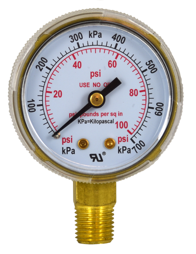 Weldmark WEM WM320100 Industrial Pressure Gauge, 2 Inch Dial, 0-100 psi, Steel Body, NPT 0.25 Inch
