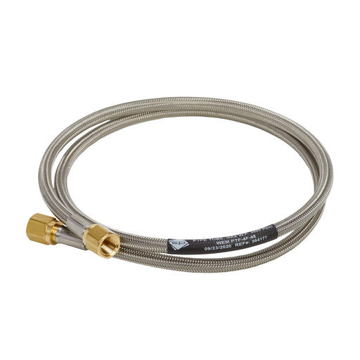 Flexible stainless steel braid, 48" length, 1/4" NPT female brass ends, 3000 psi working pressure