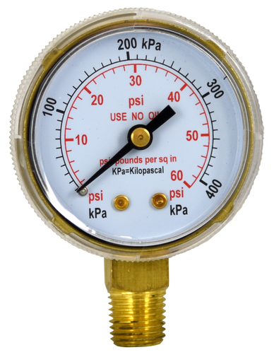 Weldmark pressure gauge, 2in X 60 psi 0.25in 18 NPT