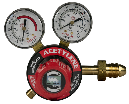 Weldmark WEM 0781-9195 Heavy Duty Acetylene Regulator 0-15 psig, Dual Gauge, Brass Body