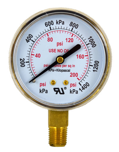Weldmark pressure gauge, 2.5in X 200 psi 0.25in 18 NPT