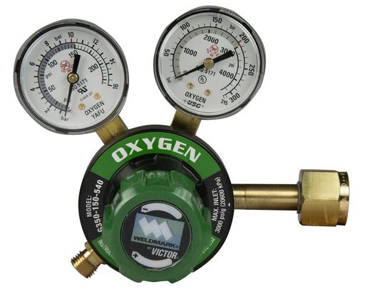 Weldmark WEM 0781-9194 G 350 Single Stage Heavy Duty Oxygen Regulator 0-150 psig, Brass Body