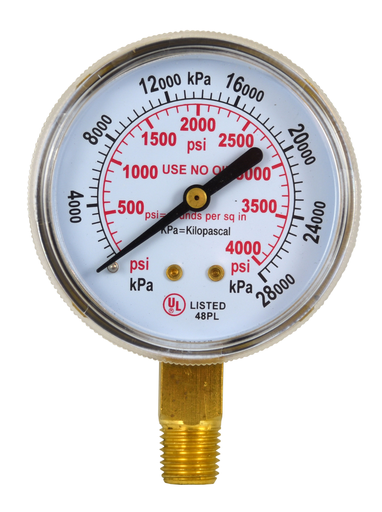Weldmark WM325000 Pressure Gauge 2.5 Inch, 4000 psi, Brass, Industrial Duty, Male NPT