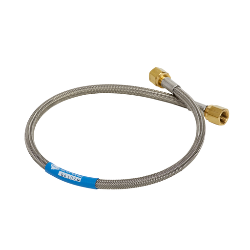 Flexible stainless steel braid, 24" length, 1/4" NPT female brass ends, 3000 psi working pressure