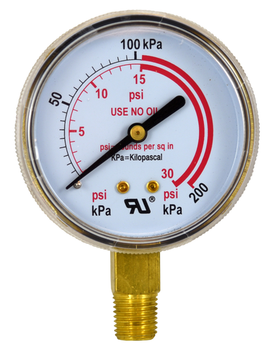 Weldmark WM325030 2.5 Inch Pressure Gauge, 30 psi, Steel, Male NPT Inlet