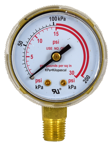 Best Welds 900-B230RL Pressure Gauge 2 Inch Dial, 30 psi Max, Brass, 1/4 Inch NPT Connection