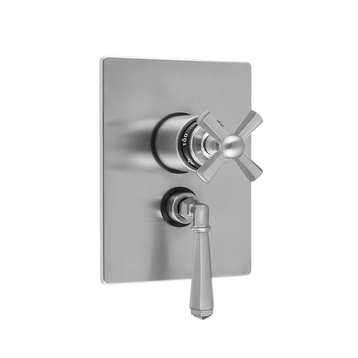 Rectangle Plate with Hex Cross Thermostatic Valve and Hex Lever Volume Control Trim for 1/2" Thermostatic Valve with Integral Volume Control (J-THVC12), Satin Brass (SB)