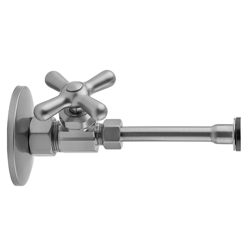 Multi Turn Straight Pattern 5/8" O.D. Compression (Fits 1/2" Copper) x 3/8" O.D. Toilet Supply Kit with Cross Handle, 20" Supply Tube, Escutcheon, Satin Chrome (SC)