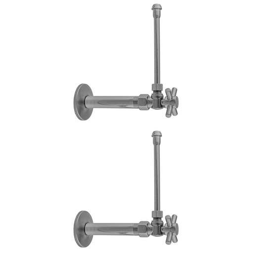 Quarter Turn Angle Pattern 1/2" IPS x 3/8" O.D. Faucet Supply Kit with Contempo Cross Handle, 20" Supply Tubes, Escutcheons, Matte Black (MBK)