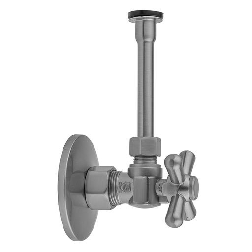 Quarter Turn Angle Pattern 5/8" O.D. Compression (Fits 1/2" Copper) x 3/8" O.D. Toilet Supply Kit Standard Cross Handle, 20" Supply Tube, Escutcheon, Polished Brass (PB)